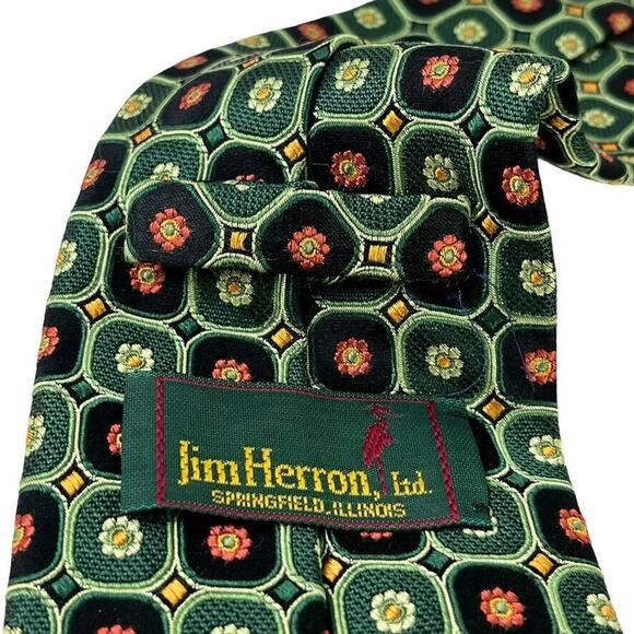 JZ Boulder Jim Herron Mens Green Floral All Silk Hand Made Necktie Neck Tie 3.5" - Picture 11 of 16